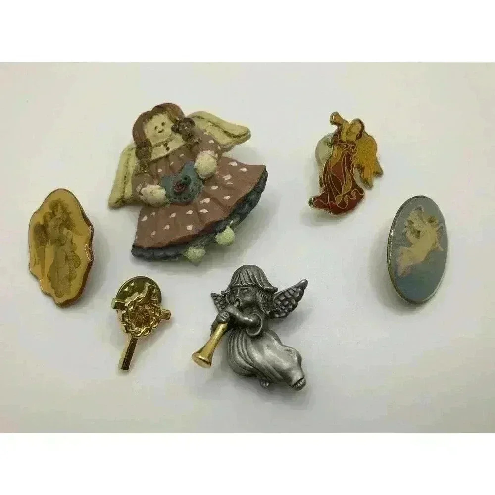 Angel Brooch Pin Lot of 6 Cross Christmas Heaven Christianity 1 Signed‎ Doria